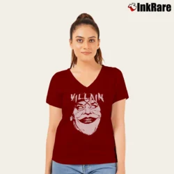 Women’s Batman Joker Jack Nicholson Villain Graphic V-Neck Tee in maroon | Chic Neckline, Soft Texture