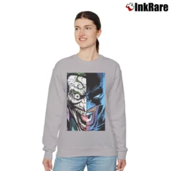 Women’s Batman Joker Split Face Graphic Comic Relaxed Sweatshirt in sport grey | Soft, Laid-Back Vibe
