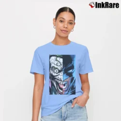 Women’s Batman Joker Split Face Graphic Comic Signature T-Shirt in light blue | Soft, Flattering Fit