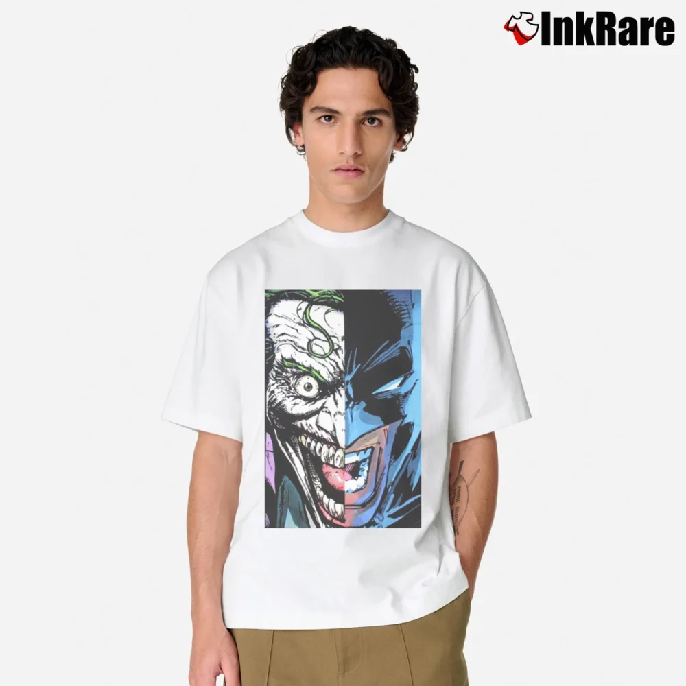 Men’s Batman Joker Split Face Graphic Comic Classic T-Shirt in white | Soft, Breathable Everyday Wear