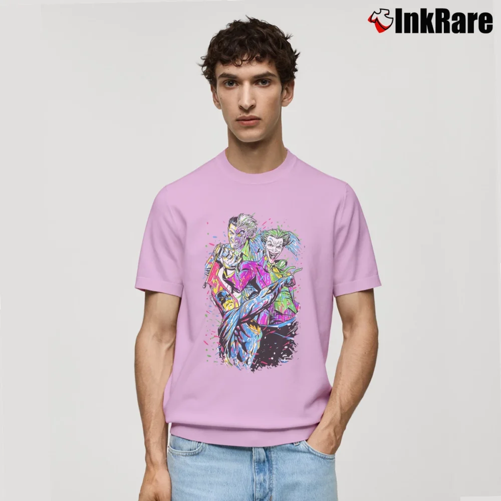 Men’s Batman Joker Two - Face Neon Splatter Fight Classic T-Shirt in light pink | Soft, Breathable Everyday Wear