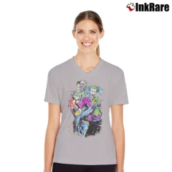 Women’s Batman Joker Two - Face Neon Splatter Fight V-Neck Tee in sport grey | Chic Neckline, Soft Texture