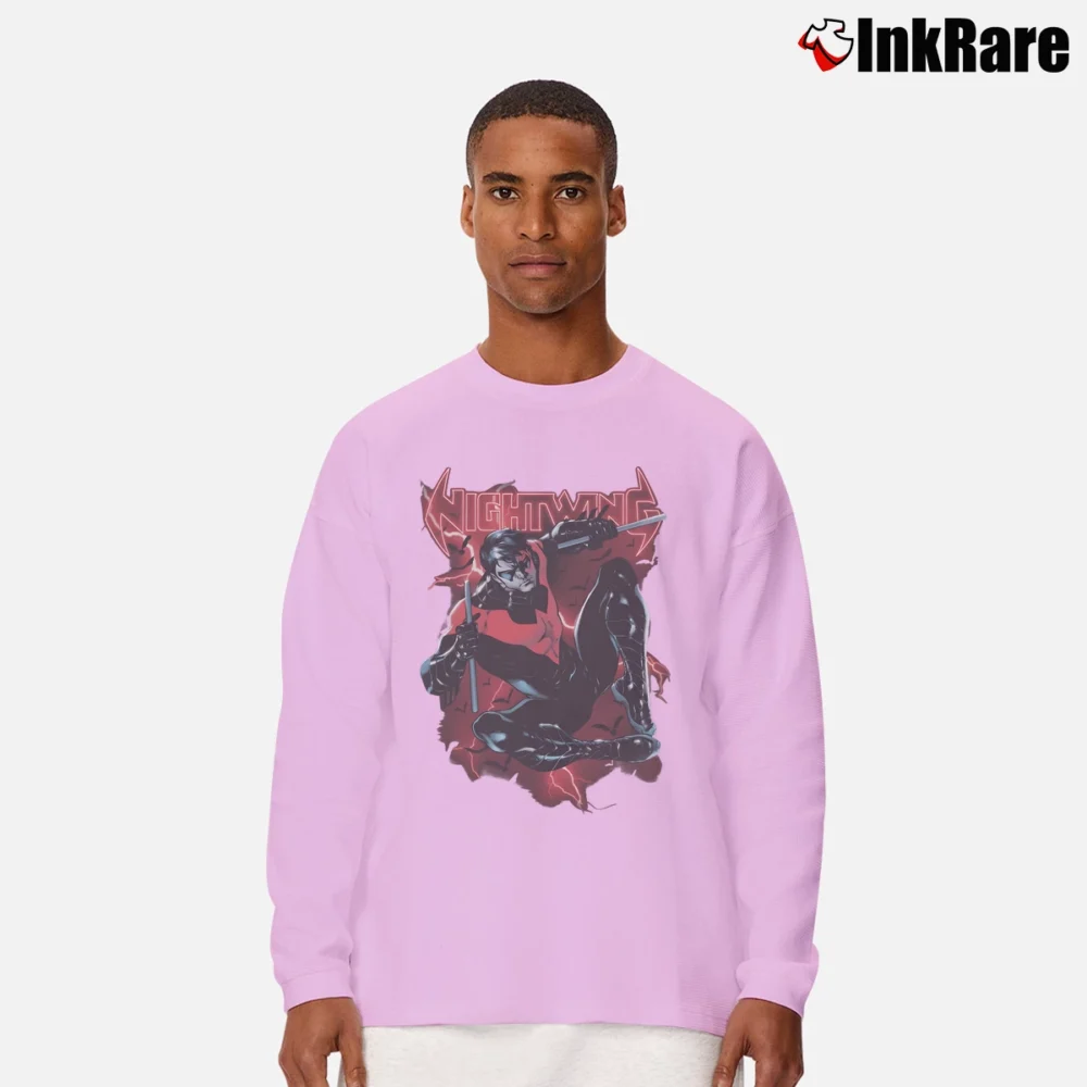 Men’s Batman Nightwing Black Graphic Long-Sleeve Shirt in light pink | Sleek, Lightweight, Year-Round Wear