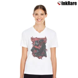 Women’s Batman Nightwing Black Graphic V-Neck Tee in white | Chic Neckline, Soft Texture