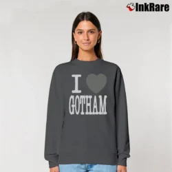 Women’s Batman Number Nine Japanese Brand I Love Gotham Relaxed Sweatshirt in charcoal | Soft, Laid-Back Vibe
