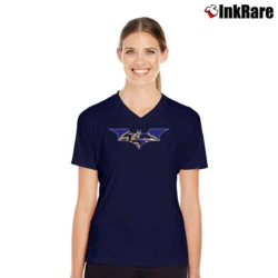 Women’s Batman Ravens NFL Team Crossover Graphic V-Neck Tee in navy | Chic Neckline, Soft Texture