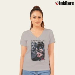 Women’s Batman Returns Catwoman Michelle Pfeiffer Movie V-Neck Tee in sport grey | Chic Neckline, Soft Texture