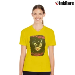 Women’s Batman Returns Catwoman Michelle Pfeiffer Movie V-Neck Tee in yellow | Chic Neckline, Soft Texture