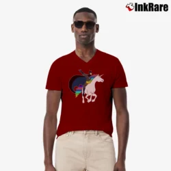 Men’s Batman Riding A Unicorn Funny Graphic V-Neck Tee in maroon | Sharp, Breathable, Everyday Staple