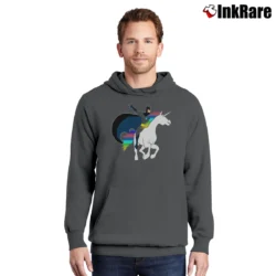 Men’s Batman Riding Unicorn Funny Graphic Pullover Hoodie in charcoal | Cozy, Durable, Modern Fit