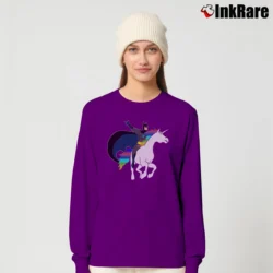 Women’s Batman Riding Unicorn Funny Graphic Long-Sleeve Top in purple | Sleek, Versatile, All-Season