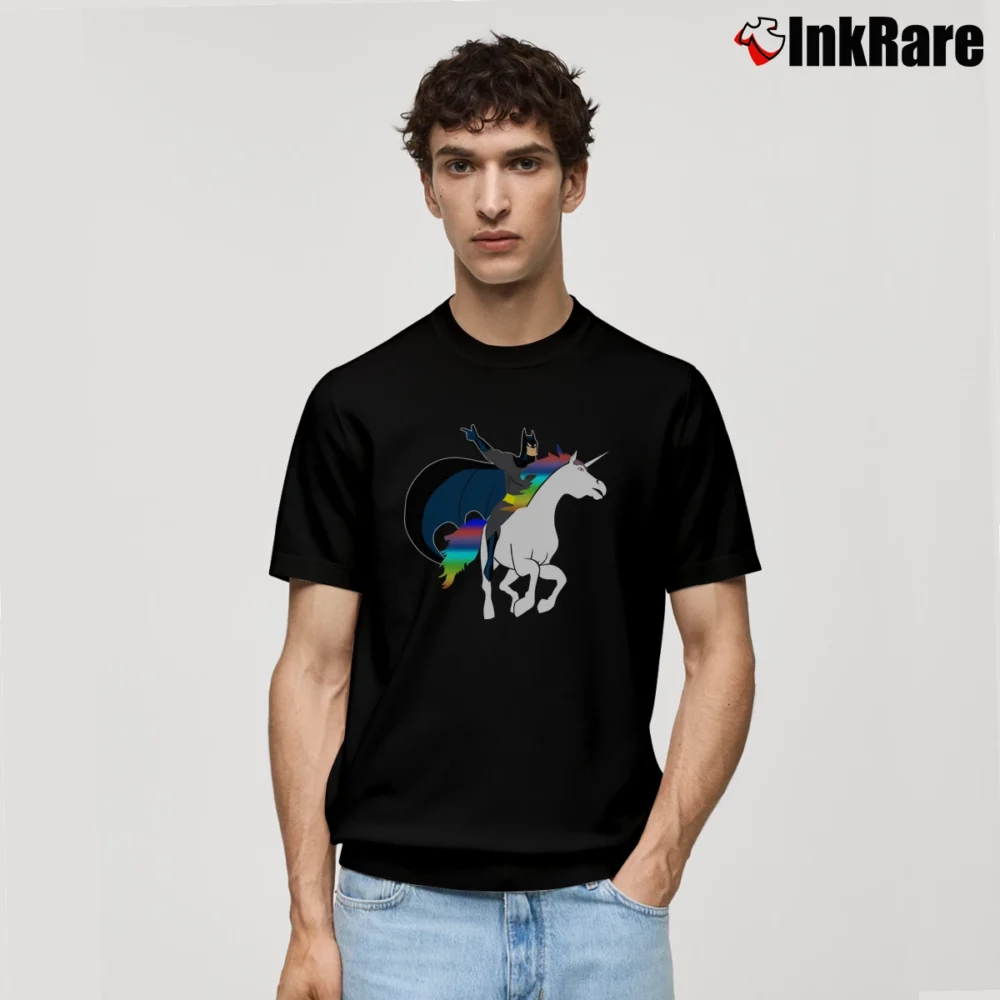 Men’s Batman Riding Unicorn Funny Graphic Classic T-Shirt in black | Soft, Breathable Everyday Wear