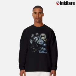 Men’s Batman Starry Night Comic Art Long-Sleeve Shirt in black | Sleek, Lightweight, Year-Round Wear