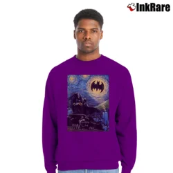 Men’s Batman Starry Night Style Painting Graphic Crewneck Sweatshirt in purple | Cozy Fabric, Clean Style