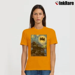Women’s Batman Starry Night Style Painting Graphic Signature T-Shirt in orange | Soft, Flattering Fit