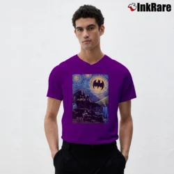 Men’s Batman Starry Night Style Painting Graphic V-Neck Tee in purple | Sharp, Breathable, Everyday Staple
