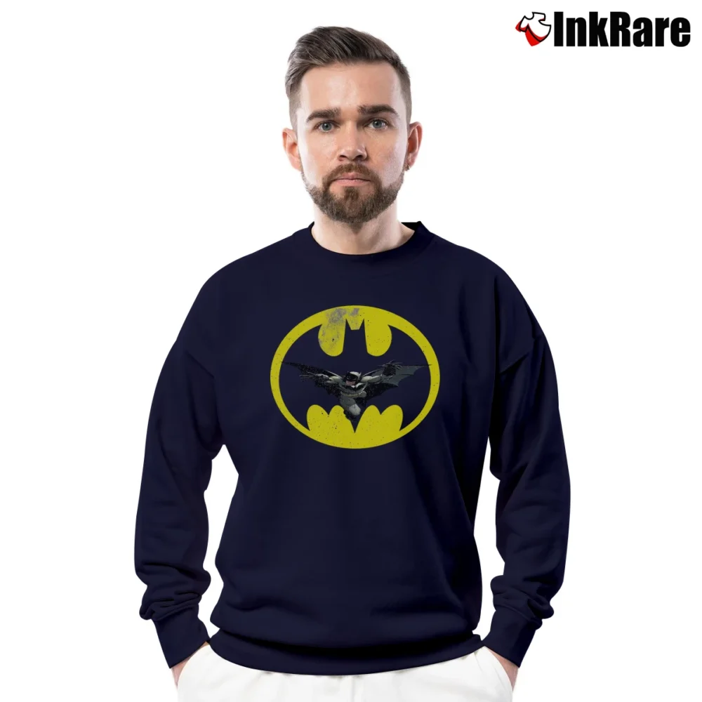Men’s Batman Super Hero Graphic Crewneck Sweatshirt in navy | Cozy Fabric, Clean Style