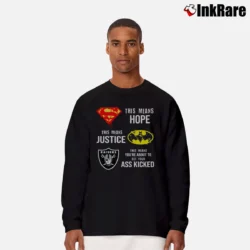 Men’s Batman Superman Oakland Raiders NFL Mashup Long-Sleeve Shirt in black | Sleek, Lightweight, Year-Round Wear
