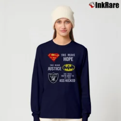 Women’s Batman Superman Oakland Raiders NFL Mashup Long-Sleeve Top in navy | Sleek, Versatile, All-Season