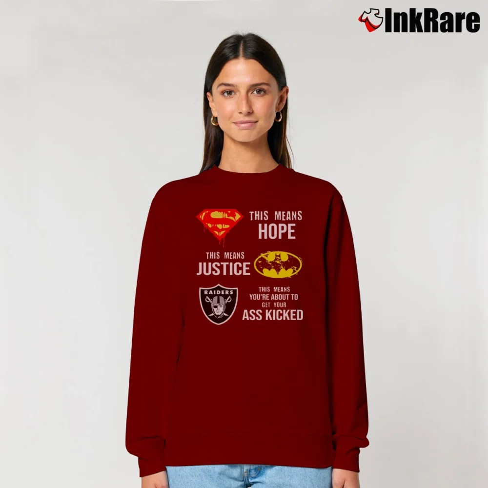 Women’s Batman Superman Oakland Raiders NFL Mashup Relaxed Sweatshirt in maroon | Soft, Laid-Back Vibe