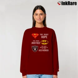 Women’s Batman Superman Oakland Raiders NFL Mashup Relaxed Sweatshirt in maroon | Soft, Laid-Back Vibe