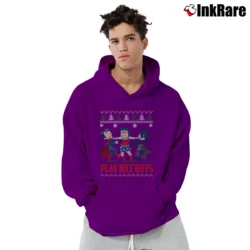 Men’s Batman Superman Wonder Woman Ugly Christmas Pullover Hoodie in purple | Cozy, Durable, Modern Fit