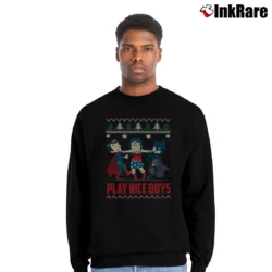 Men’s Batman Superman Wonder Woman Ugly Christmas Crewneck Sweatshirt in black | Cozy Fabric, Clean Style