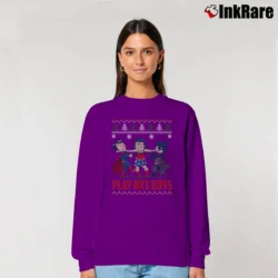 Women’s Batman Superman Wonder Woman Ugly Christmas Relaxed Sweatshirt in purple | Soft, Laid-Back Vibe
