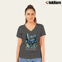 Women’s Batman The Animated Series Batman Robin DC Comics V-Neck Tee in charcoal | Chic Neckline, Soft Texture