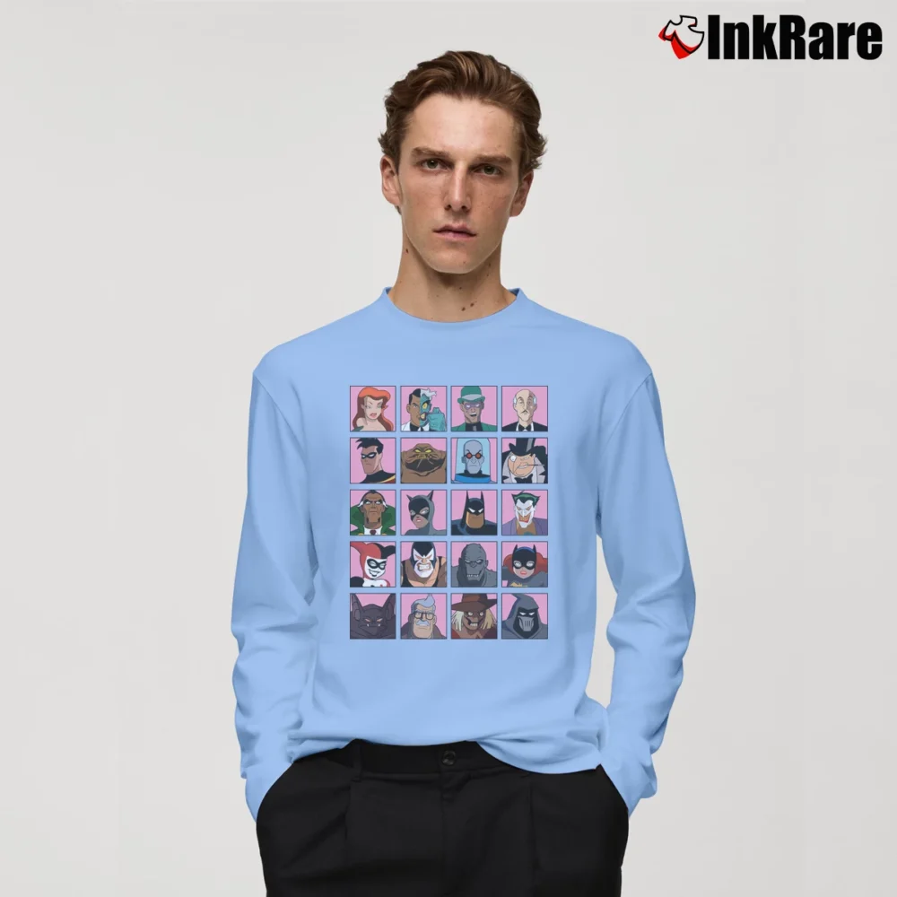 Men’s Batman The Animated Series Heroes And Villains Long-Sleeve Shirt in light blue | Sleek, Lightweight, Year-Round Wear