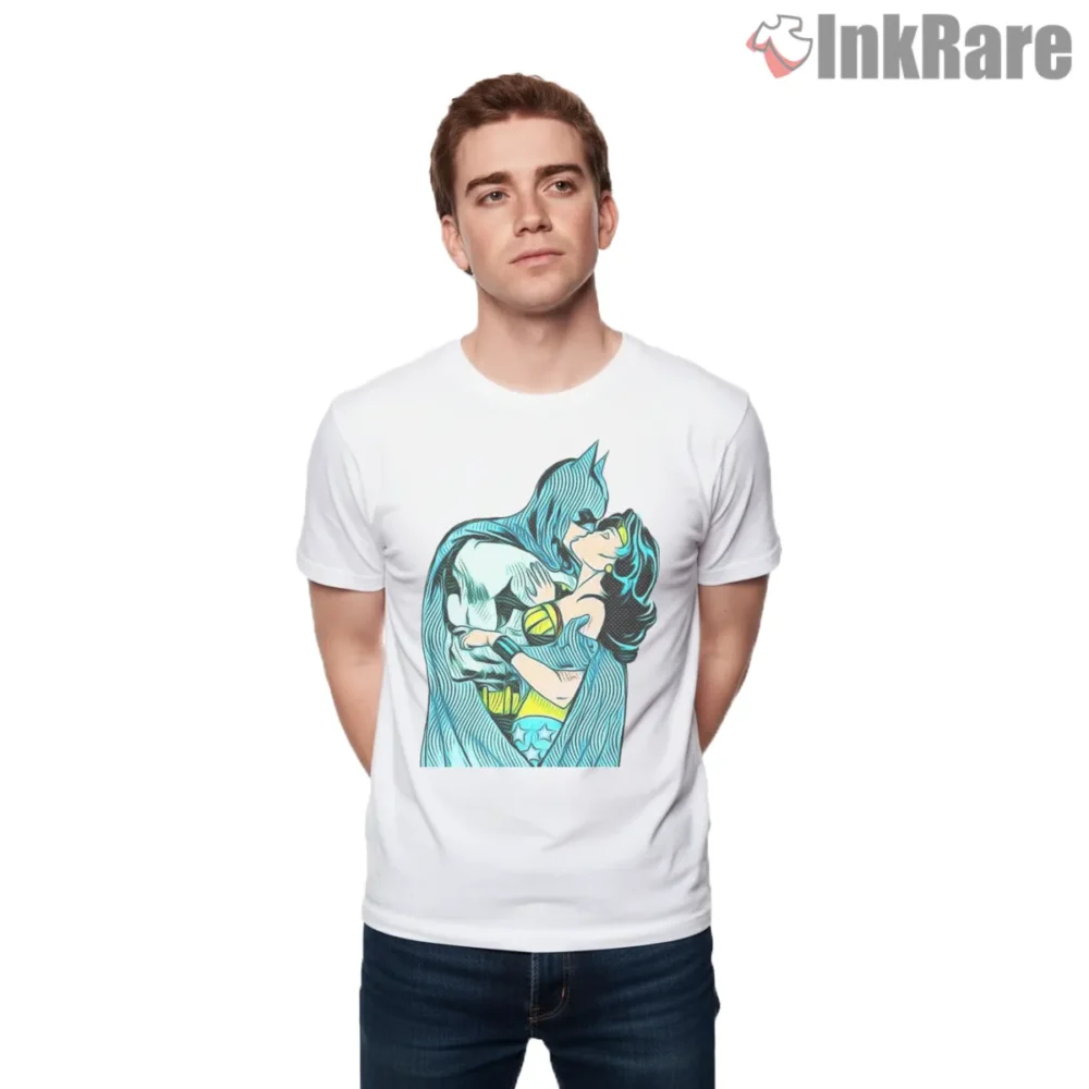 Batman True Love Embrace Shirt on white short sleeve shirt for men graphic tee