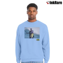 Men’s Batman TV Series Surfing Logo Retro Crewneck Sweatshirt in light blue | Cozy Fabric, Clean Style