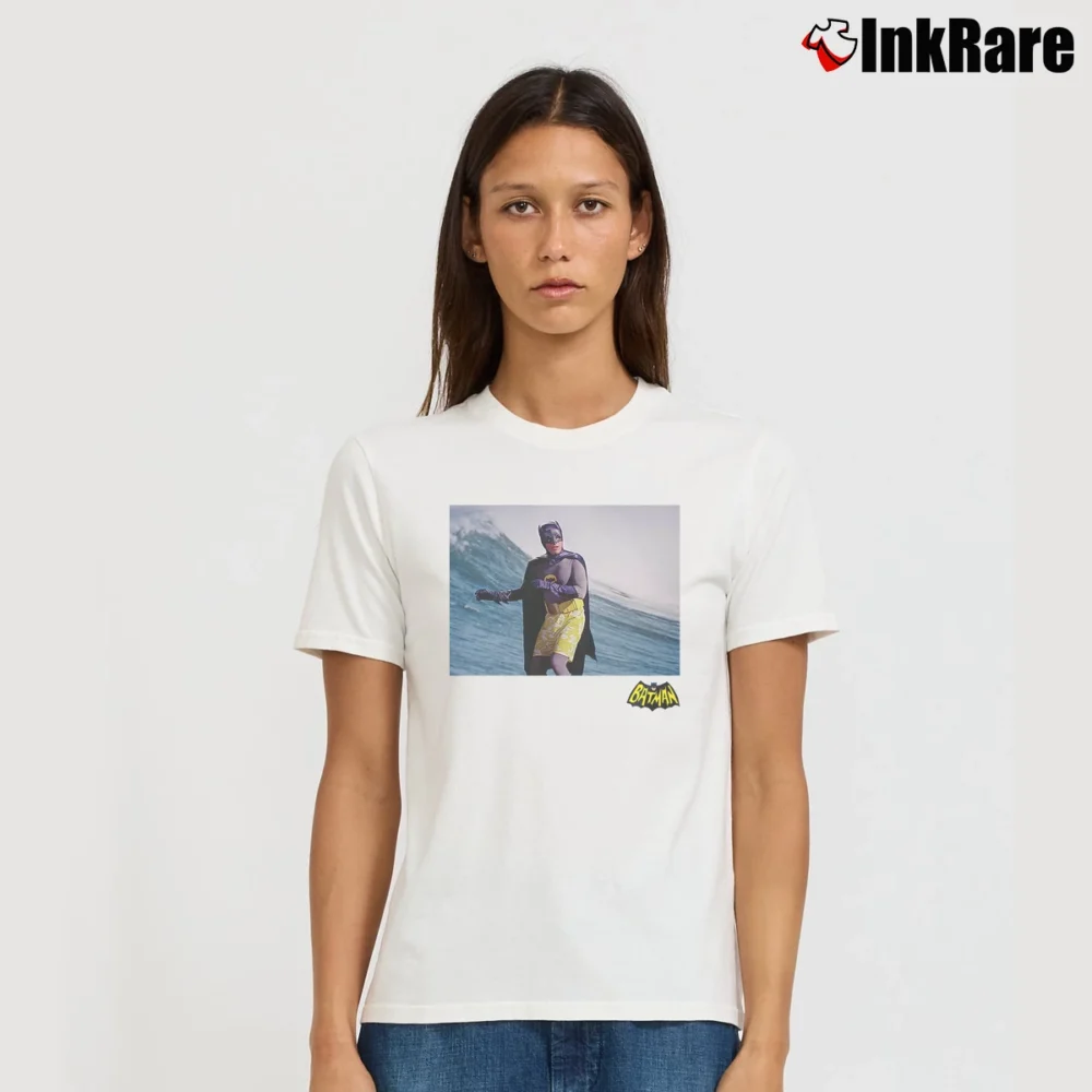 Women’s Batman TV Series Surfing Logo Retro Signature T-Shirt in white | Soft, Flattering Fit
