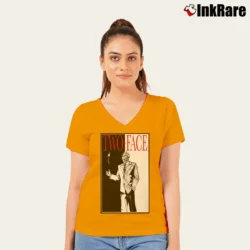 Women’s Batman Two Face Scarface Parody Graphic V-Neck Tee in orange | Chic Neckline, Soft Texture