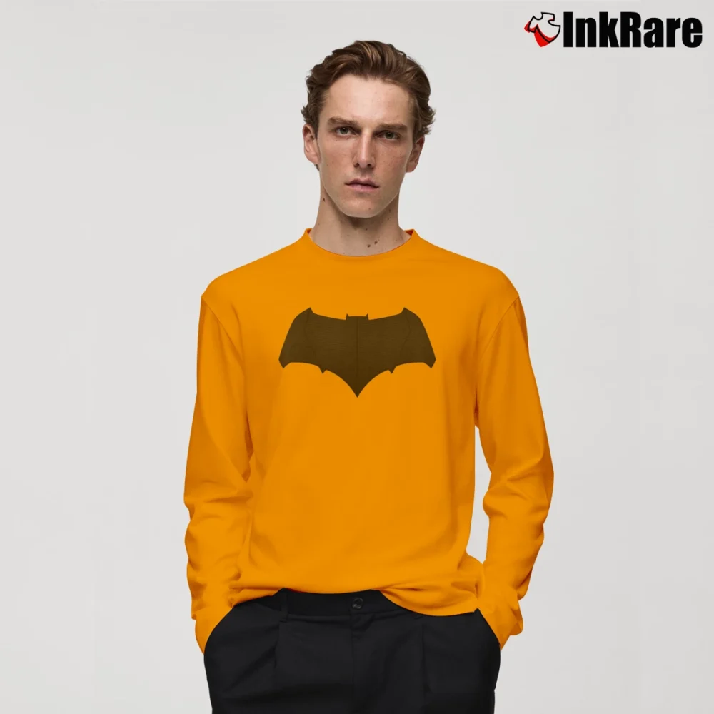 Men’s Batman V Superman Bat Symbol Black Long-Sleeve Shirt in orange | Sleek, Lightweight, Year-Round Wear