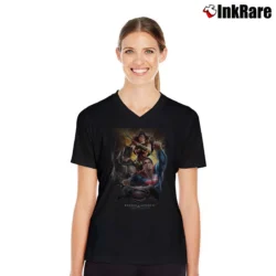 Women’s Batman V Superman Trinity Action V-Neck Tee in black | Chic Neckline, Soft Texture