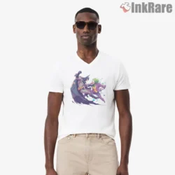 Batman Versus Joker Showdown Shirt on white v-neck shirt for men graphic tee