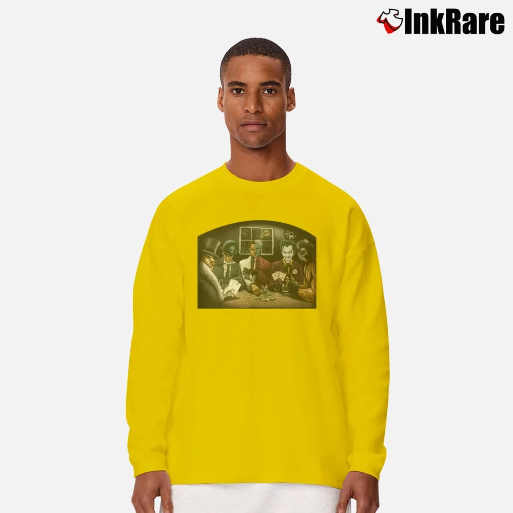 Men’s Batman Villains Playing Poker Graphic Comic Long-Sleeve Shirt in yellow | Sleek, Lightweight, Year-Round Wear