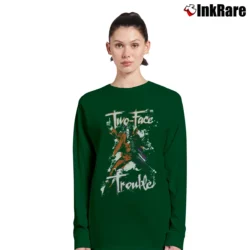 Women’s Batman Villains Two Face Trouble DC Comics Graphic Long-Sleeve Top in forest green | Sleek, Versatile, All-Season