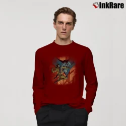 Men’s Batman Vs Catman Comic Rival Battle Long-Sleeve Shirt in maroon | Sleek, Lightweight, Year-Round Wear