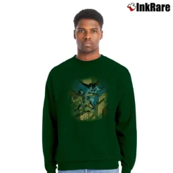 Men’s Batman Vs Catman Comic Rival Battle Crewneck Sweatshirt in forest green | Cozy Fabric, Clean Style