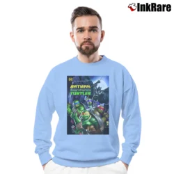 Men’s Batman Vs Teenage Mutant Ninja Turtles Crossover Crewneck Sweatshirt in light blue | Cozy Fabric, Clean Style