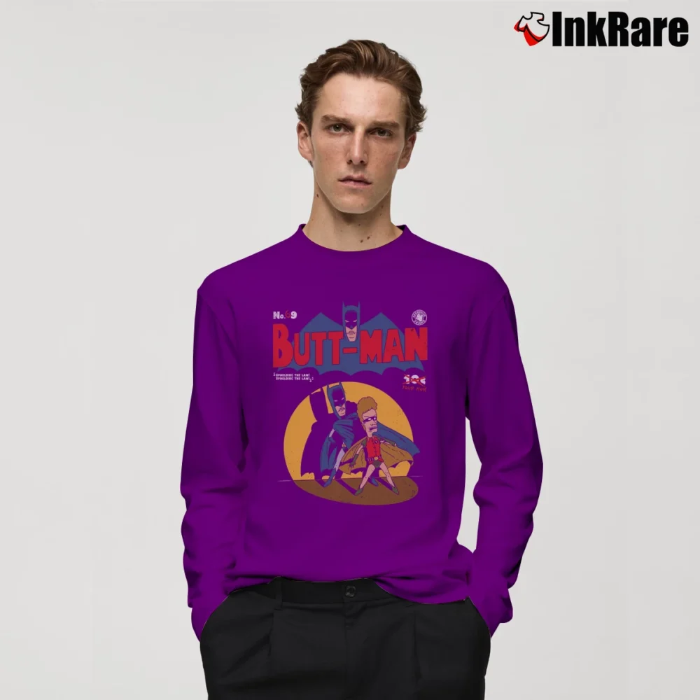 Men’s Batman X Beavis And Butthead Butt - Man Parody Long-Sleeve Shirt in purple | Sleek, Lightweight, Year-Round Wear