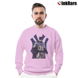 Men’s Batman Yankees DC Comics Crossover Baseball Crewneck Sweatshirt in light pink | Cozy Fabric, Clean Style