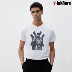 Men’s Batman Yankees DC Comics Crossover Baseball V-Neck Tee in white | Sharp, Breathable, Everyday Staple