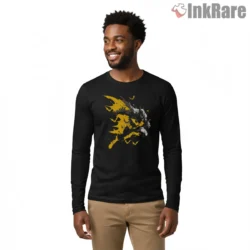 Batman Yellow Fury Brushstroke Attack Shirt on black long sleeve shirt for men graphic tee