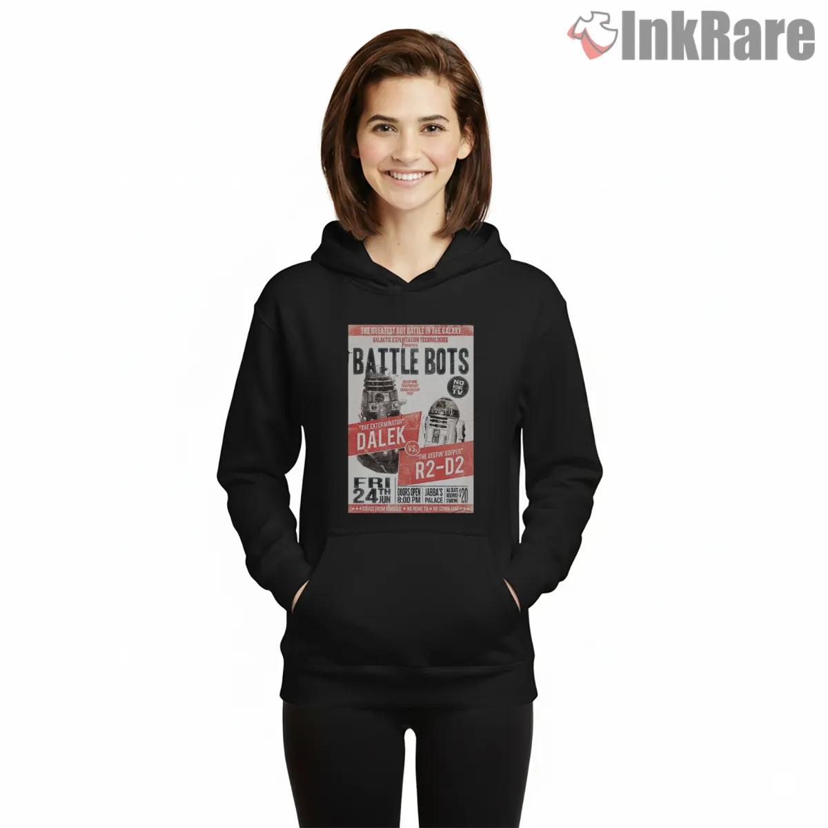 Battle Of The Bots Retro Magazine Parody Hoodie Black Battle Of The Bots Retro Magazine Parody Shirt on black hoodie for women graphic tee