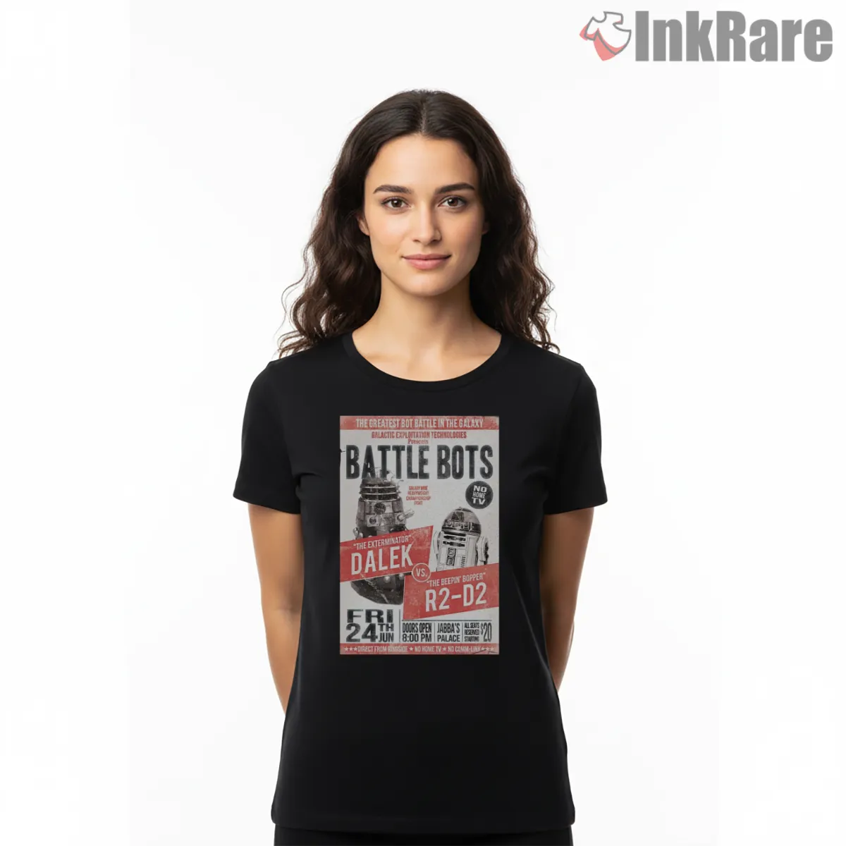 Battle Of The Bots Retro Magazine Parody Short Sleeve Black Battle Of The Bots Retro Magazine Parody Shirt on black short sleeve shirt for women graphic tee