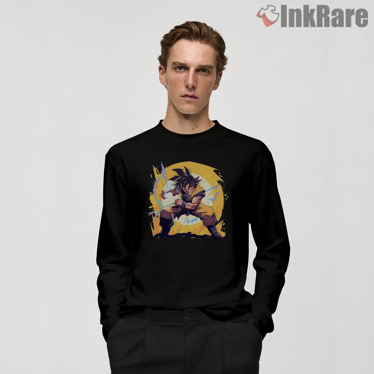 Battle Ready Goku Energy Burst Long Sleeve Black Battle Ready Goku Energy Burst Shirt on black long sleeve shirt for men graphic tee