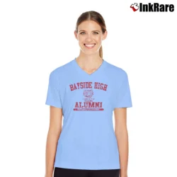 Women’s Bayside High Alumni Saved By The Bell Tigers V-Neck Tee in light blue | Chic Neckline, Soft Texture